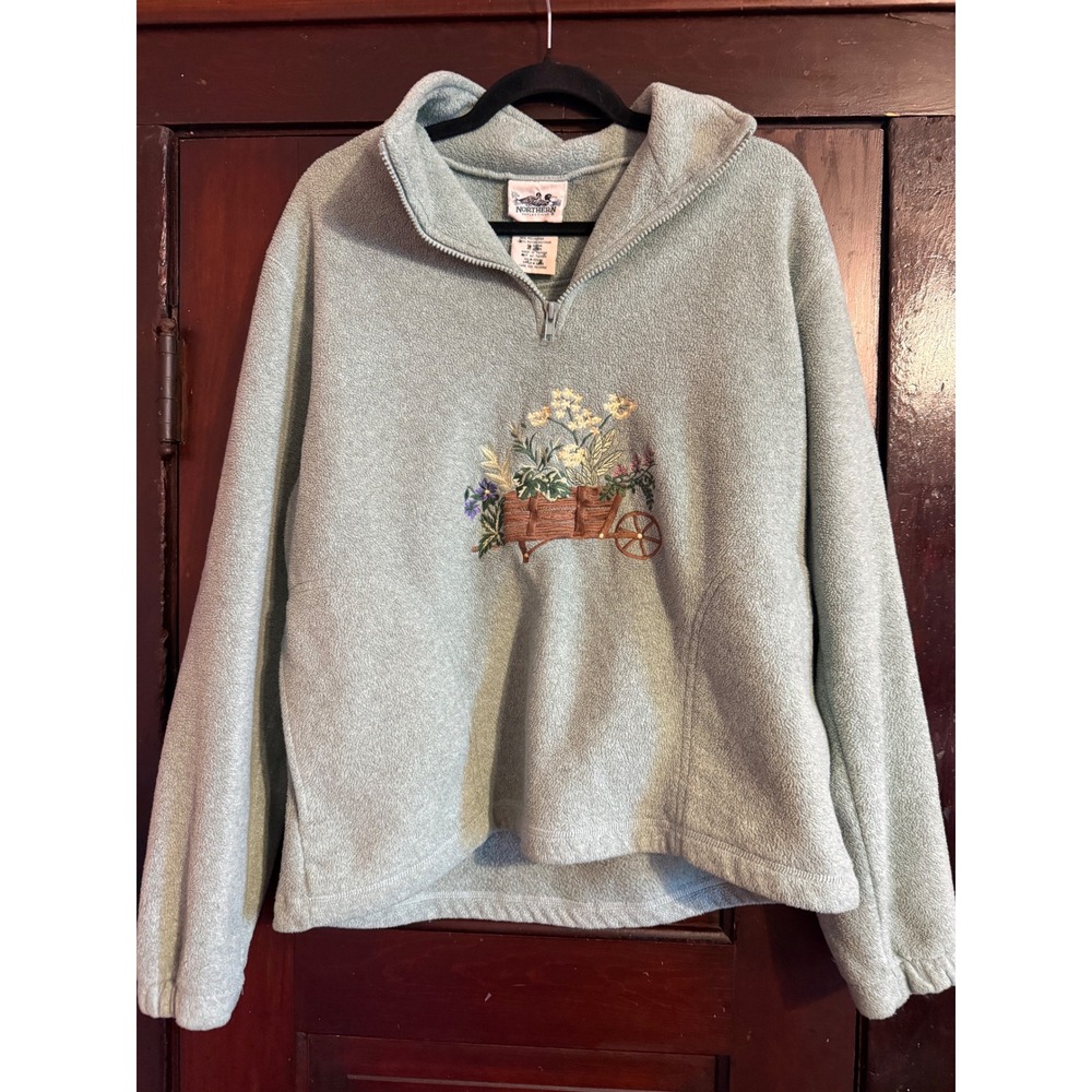 Northern Reflections Vintage Embroidered Floral Wheelbarrow Fleece Quarter Zip